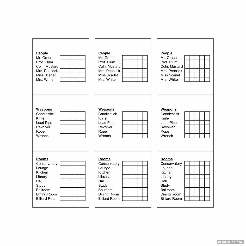 complete clue sheets printable