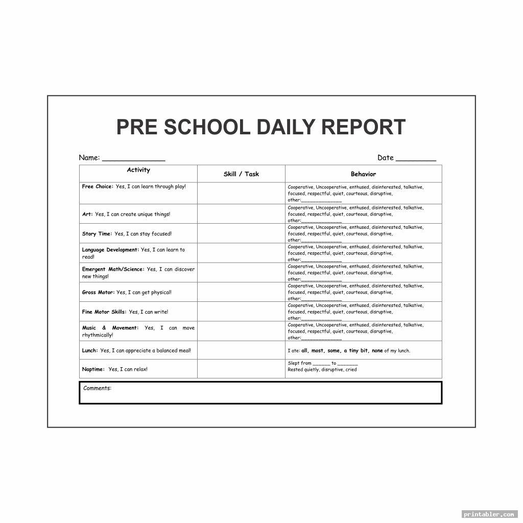 complete preschool daily report printable