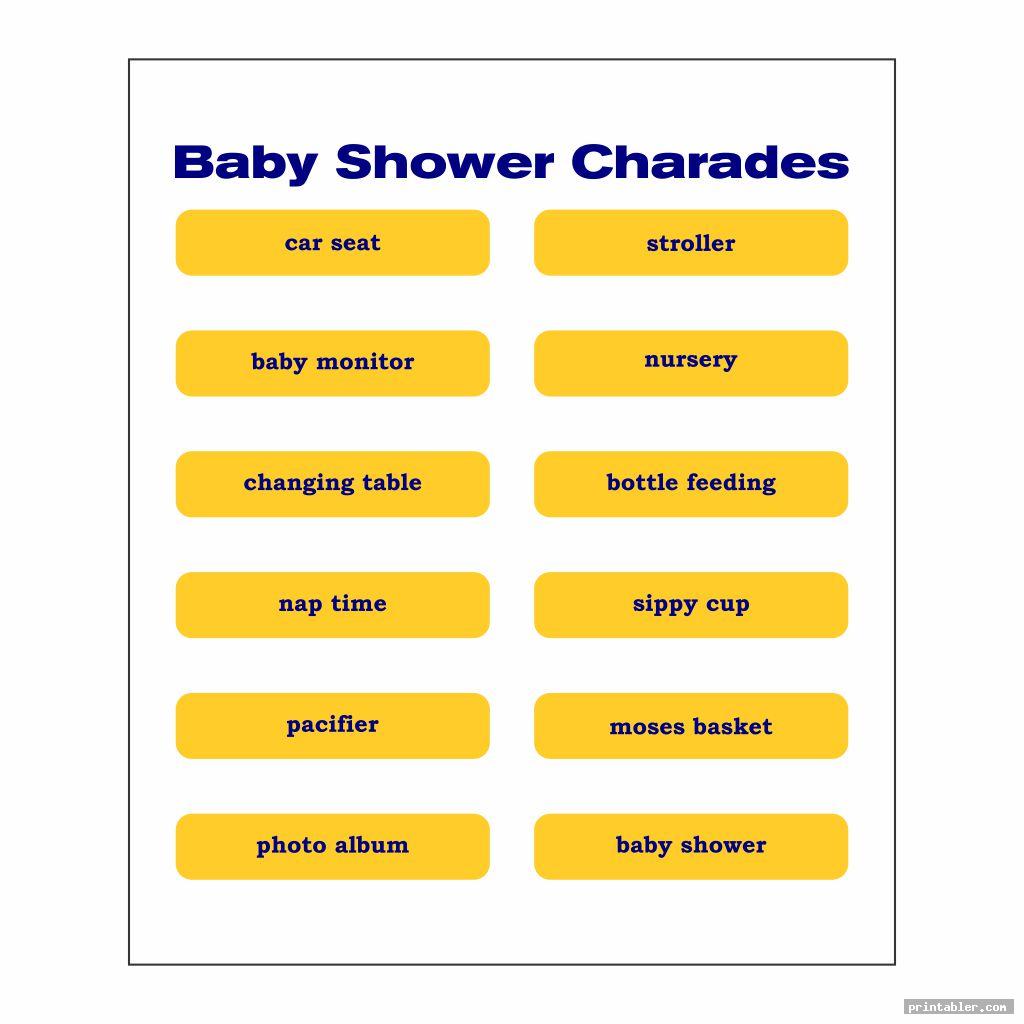 cool baby charades words printable