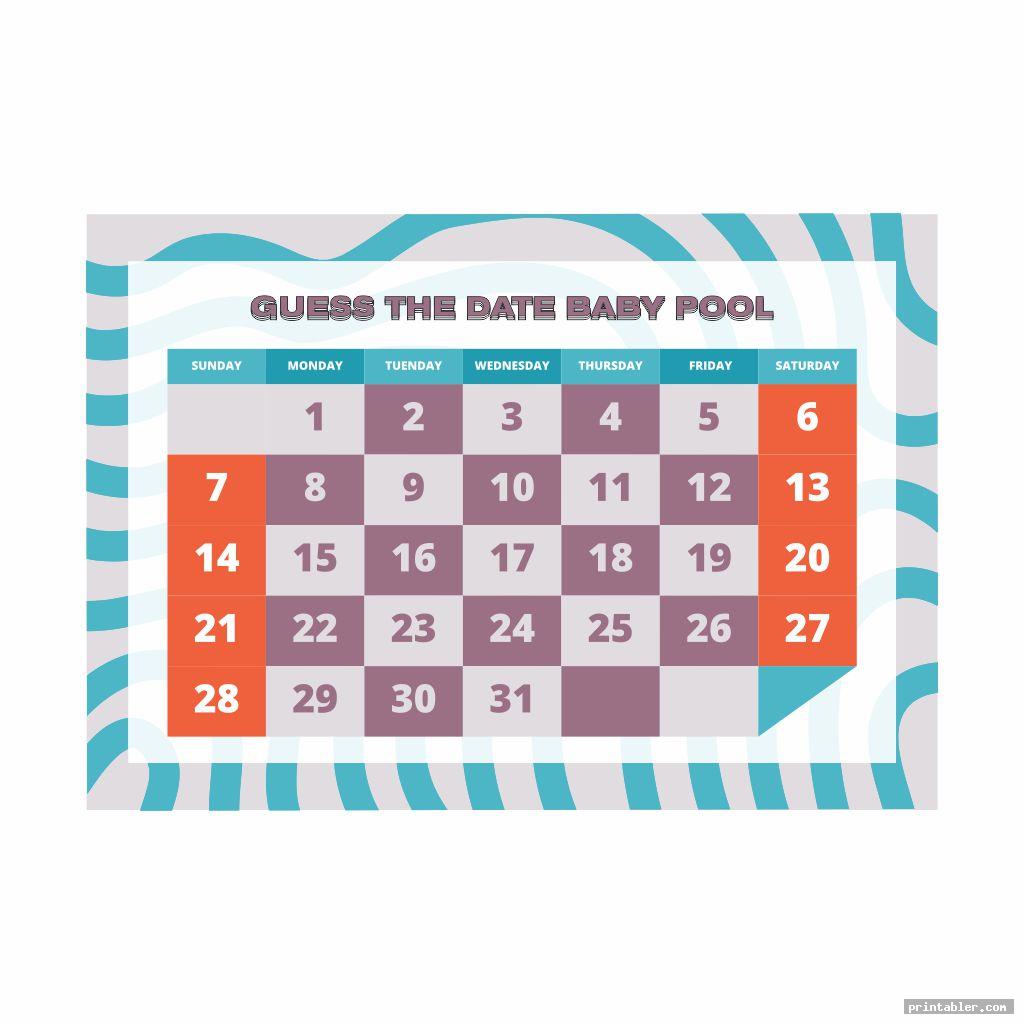 Baby Due Date Pool Template Printable