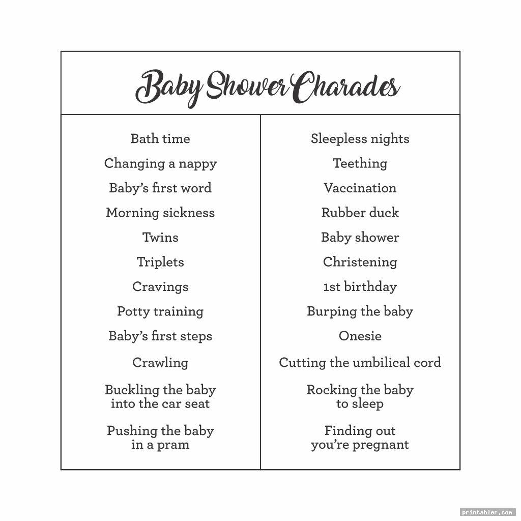 cool baby shower charades ideas printable