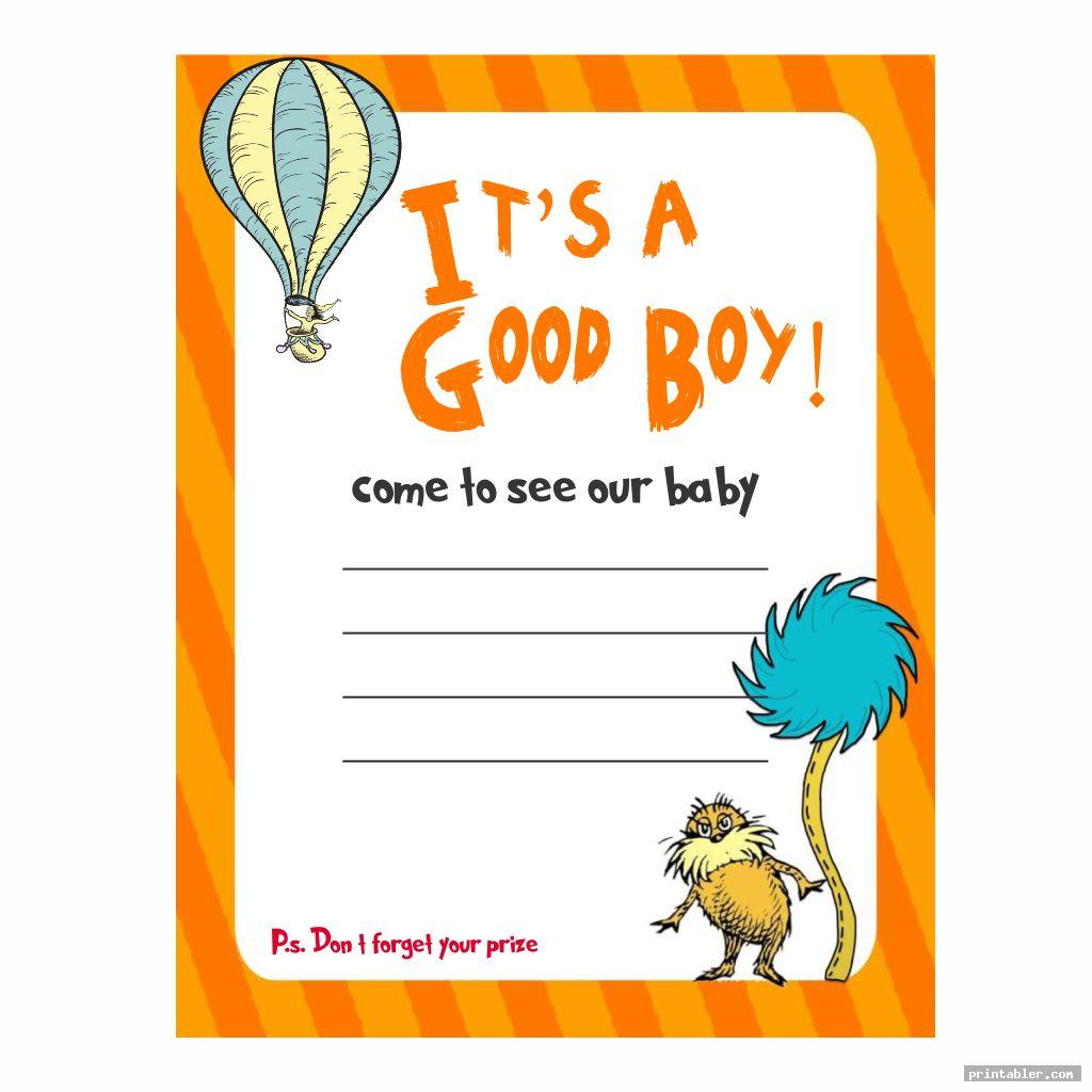 Dr Seuss Baby Shower Invitation Template Printable