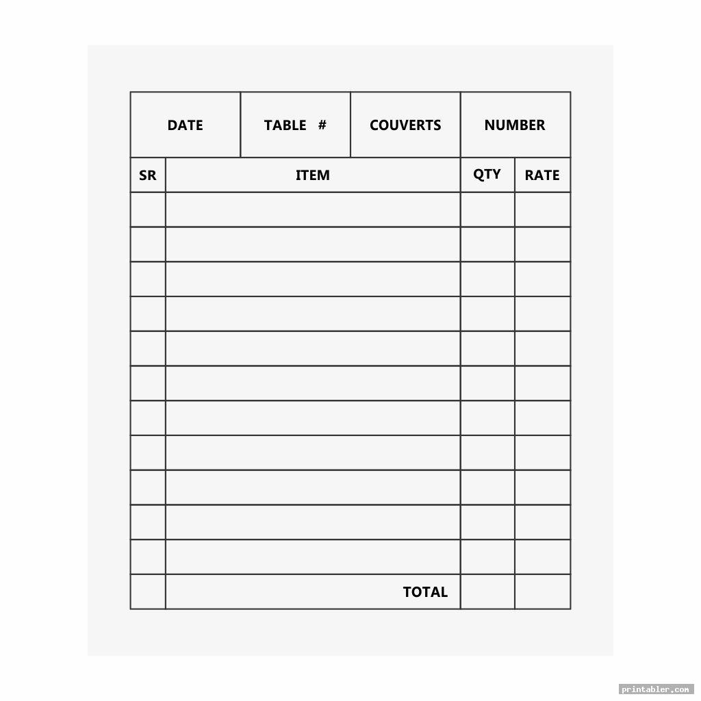 corporate waitress order pad template printable