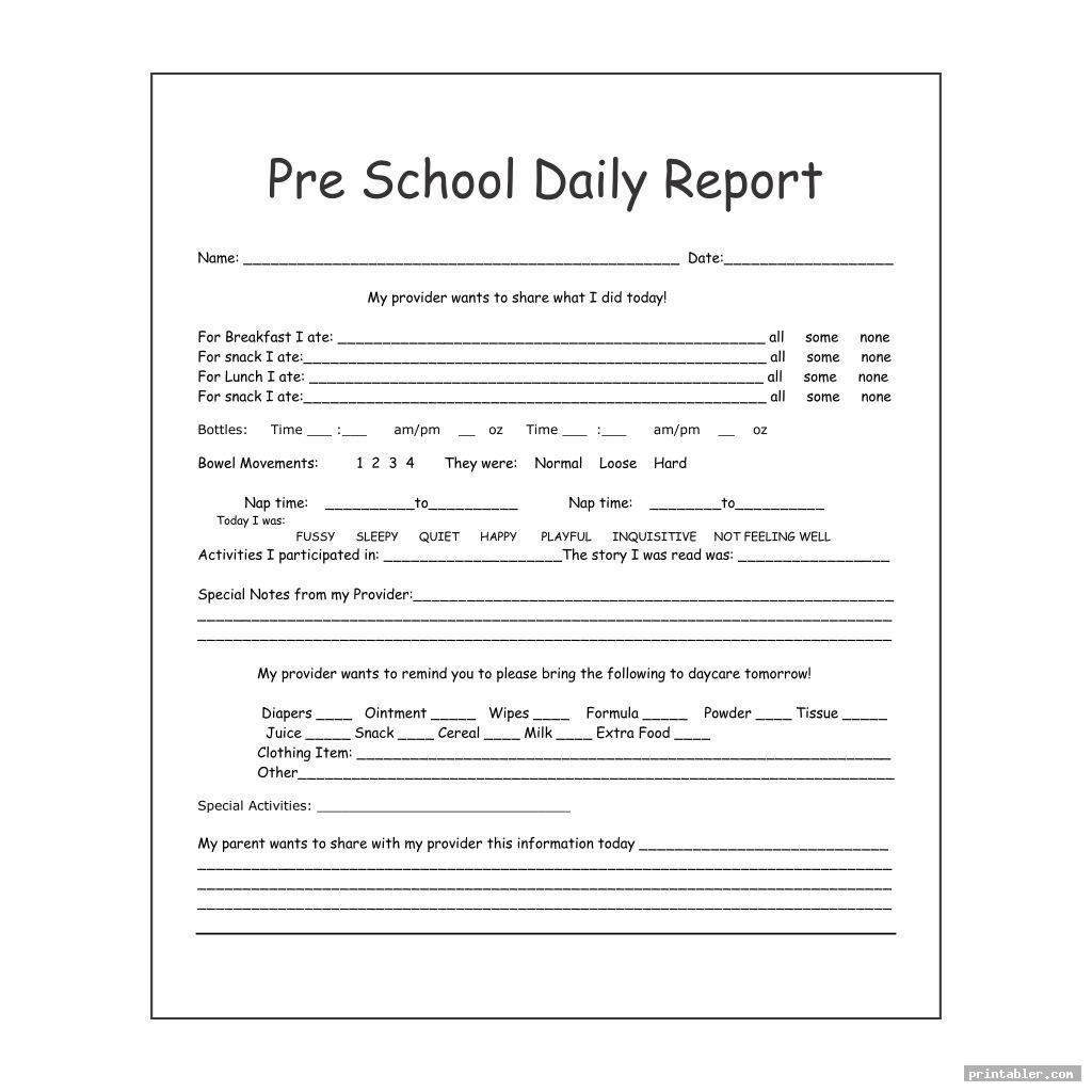 cute preschool daily report printable