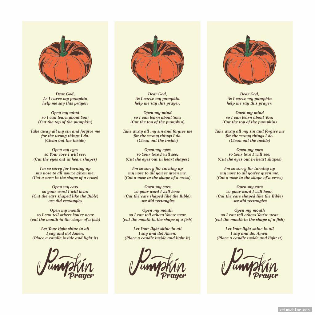 Pumpkin Prayer Bookmark Printable