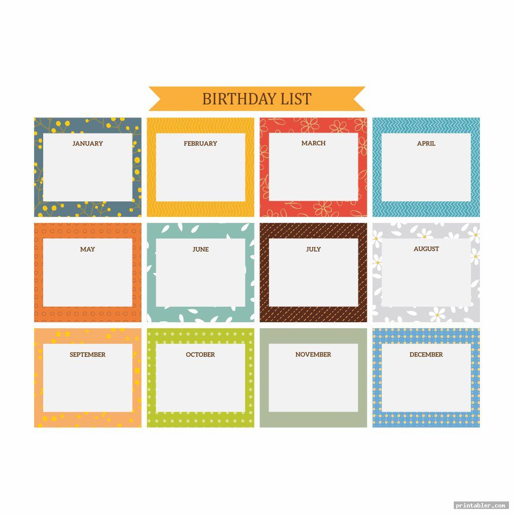 Colorful Office Birthday List and Table Printable