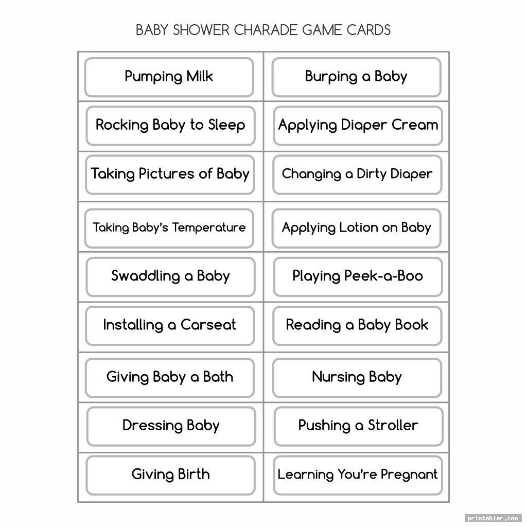 simple baby shower charades ideas printable