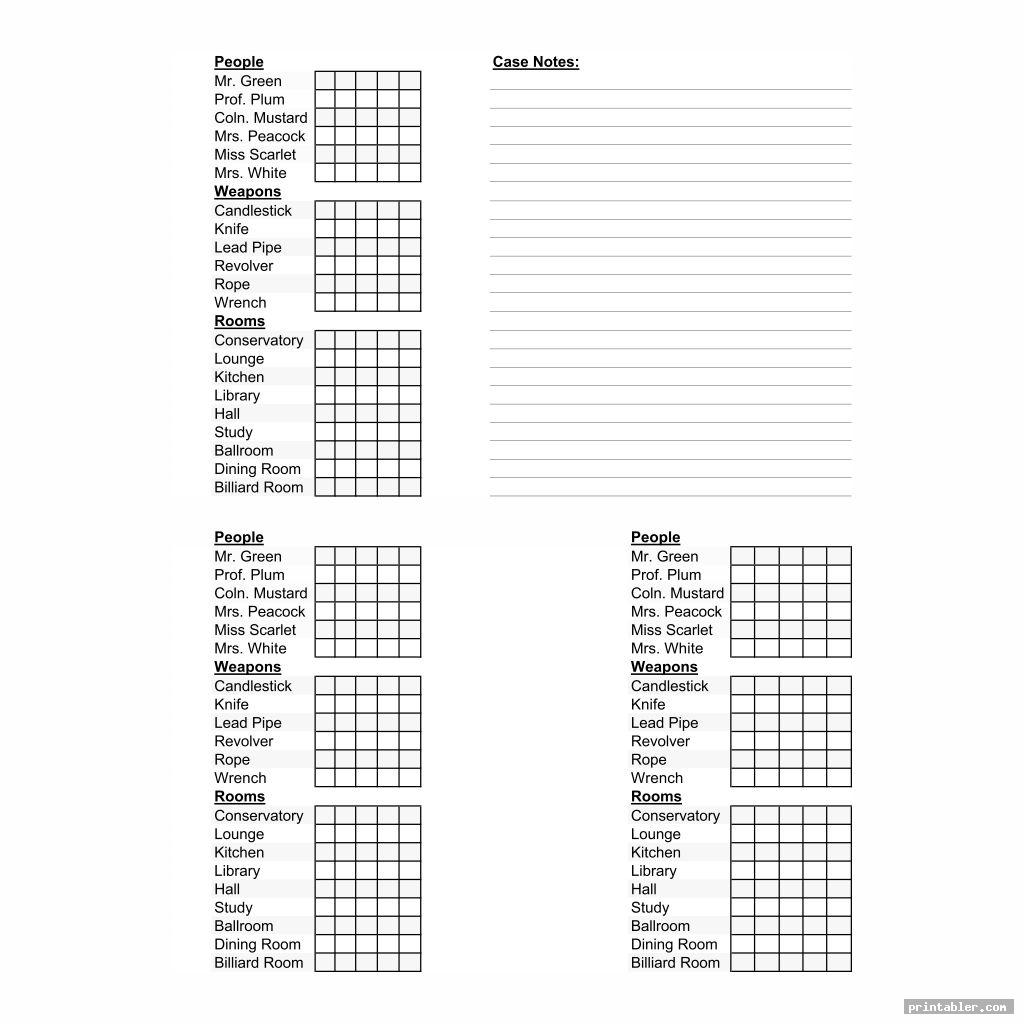 simple clue sheets printable
