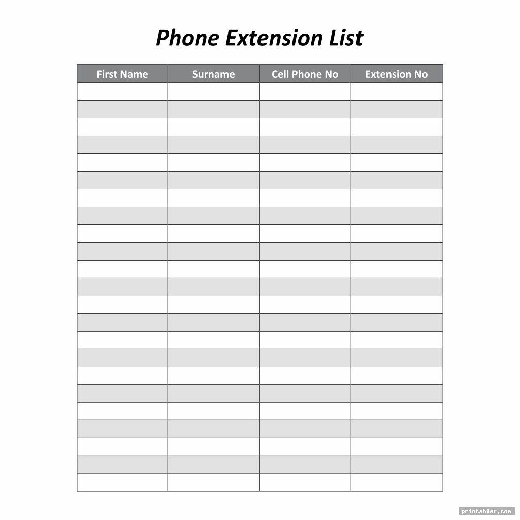 Phone Extension List Template and Table Printable