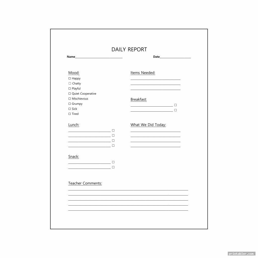 simple preschool daily report printable