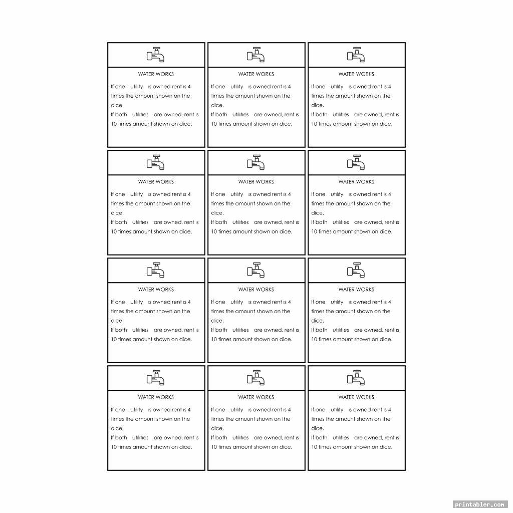 water company monopoly deed cards printable