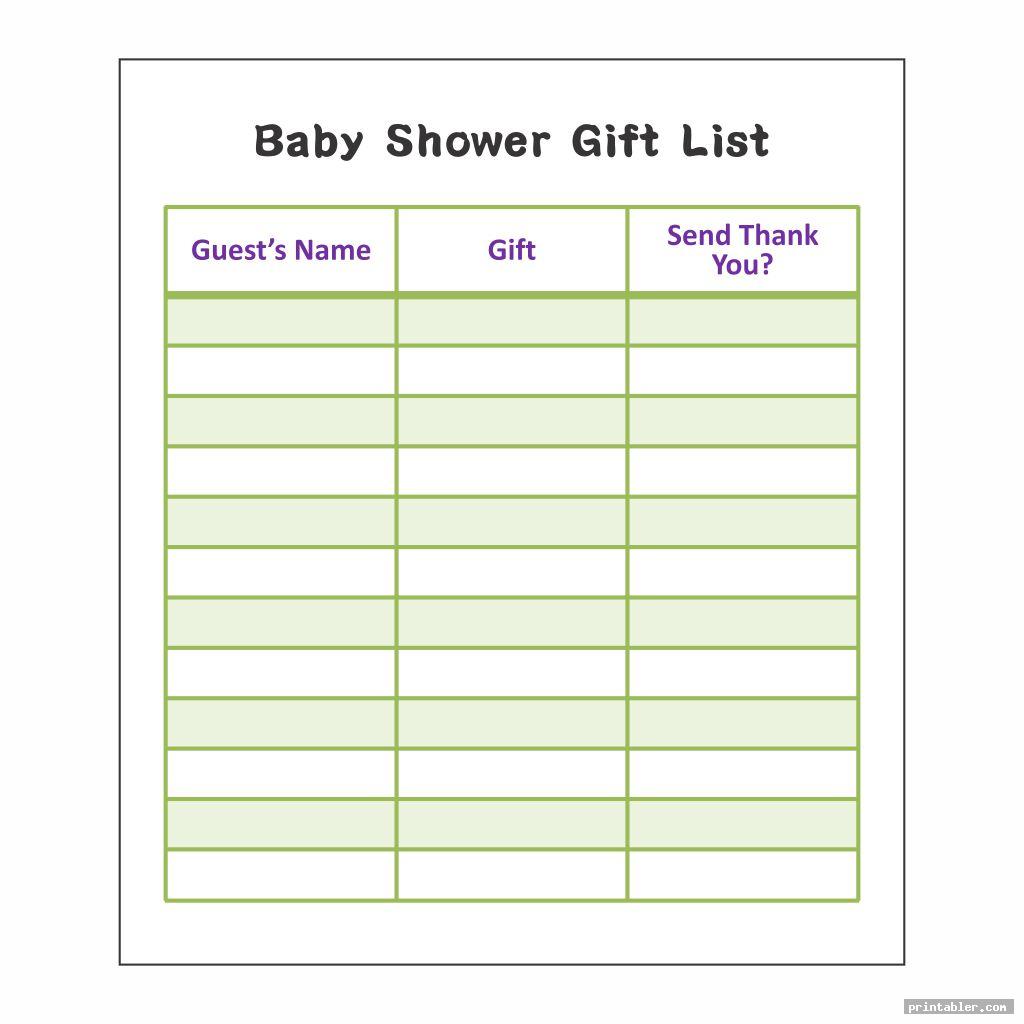 baby shower gift list template printable image free