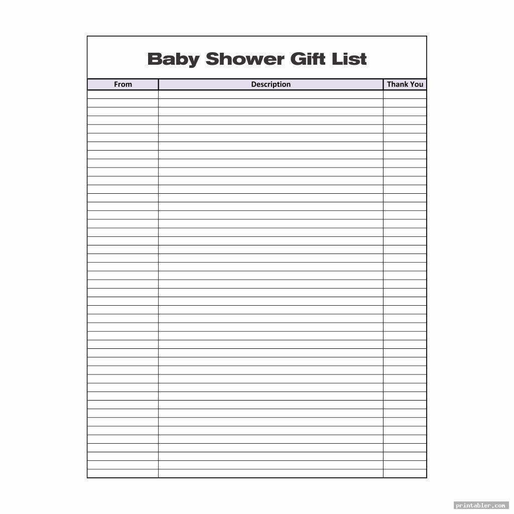 basic baby shower gift list template printable