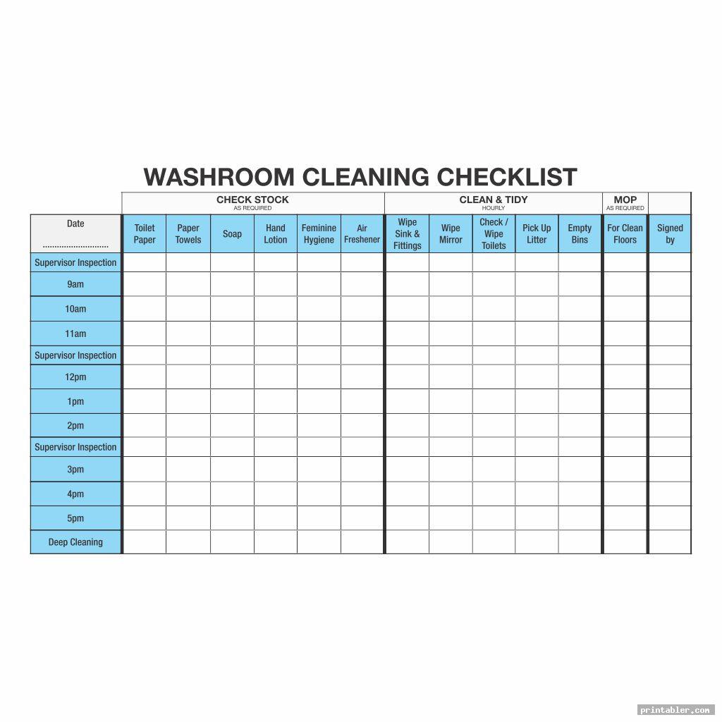 Bathroom Cleaning Log Template Printable