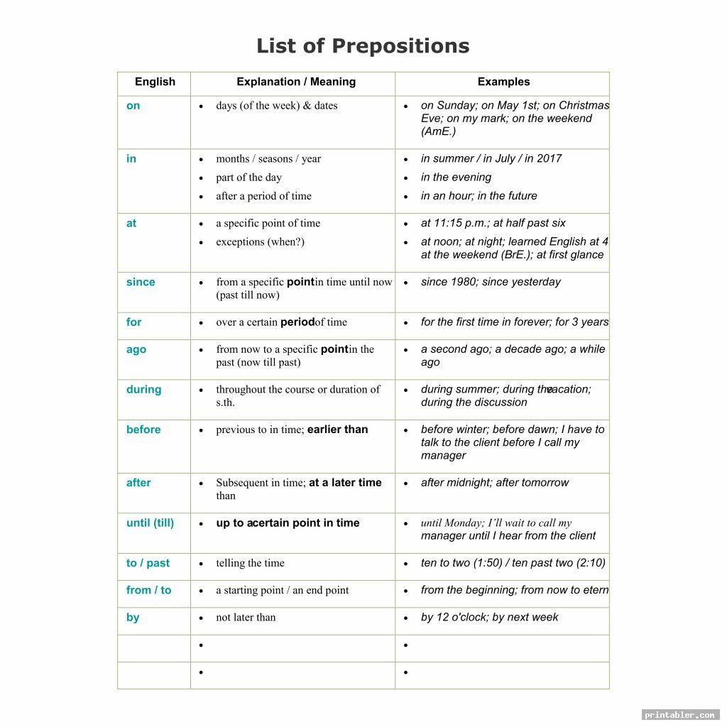basic preposition chart printable