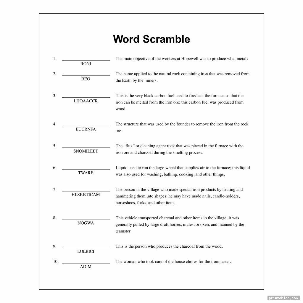 Housewarming Word Scramble Printable