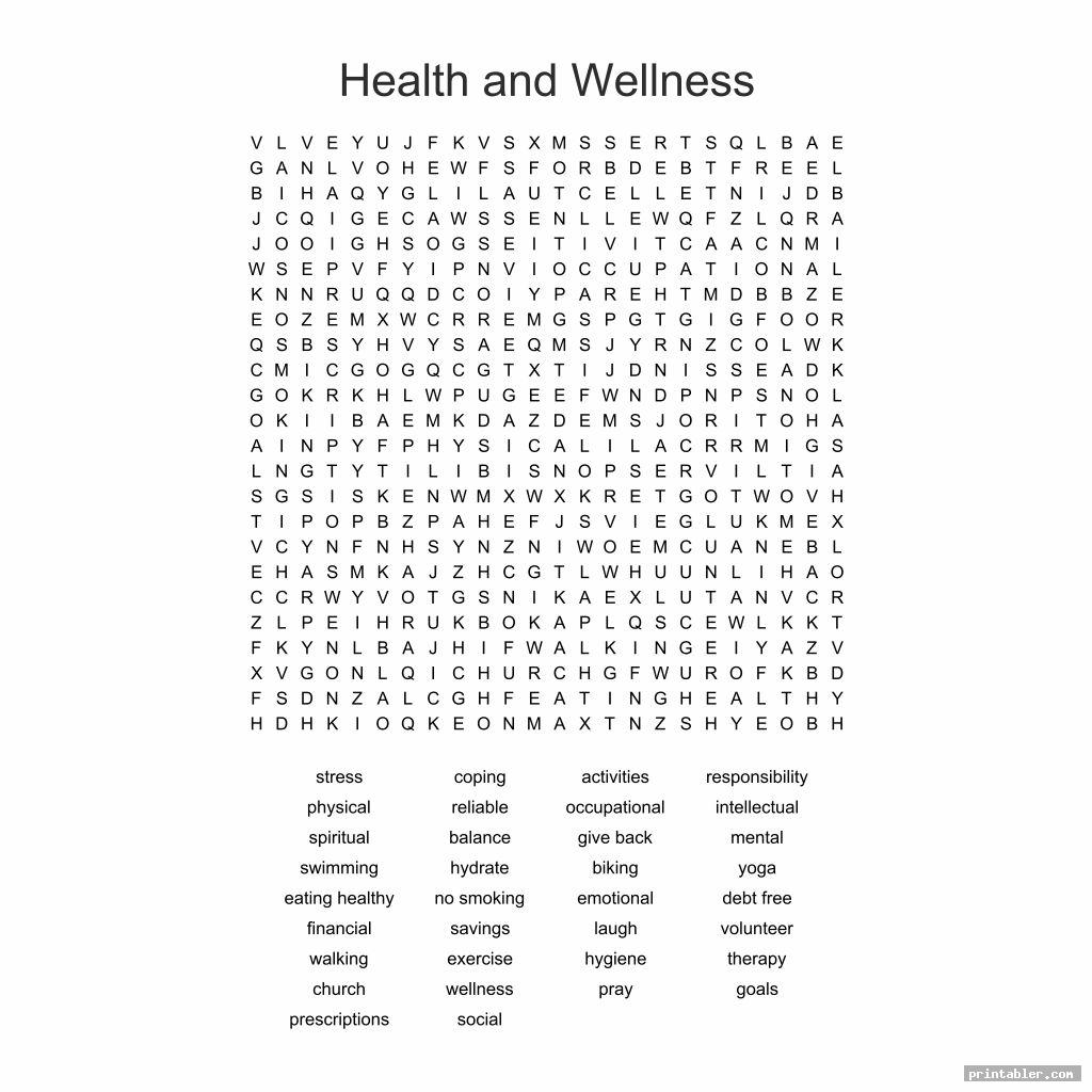complicated health and wellness word search printable