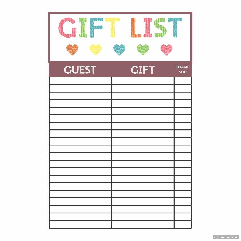 cool baby shower gift list template printable