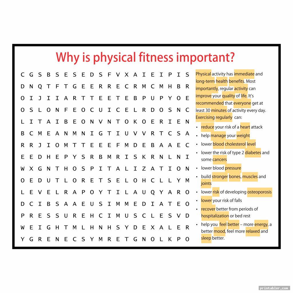 Health And Wellness Word Search Printable