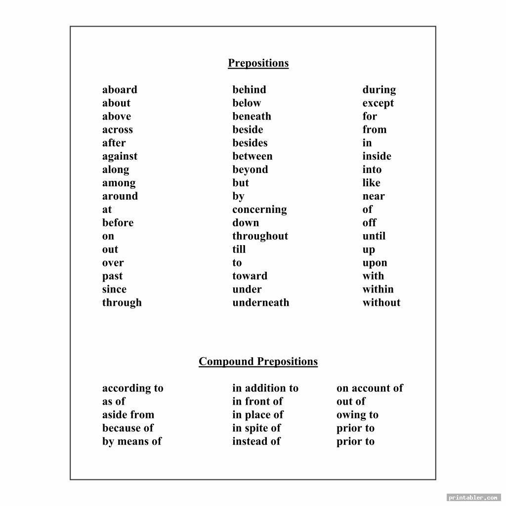 cool preposition chart printable
