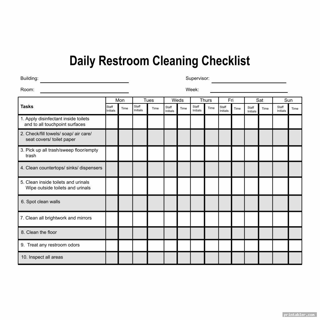 daily restroom cleaning log template printable