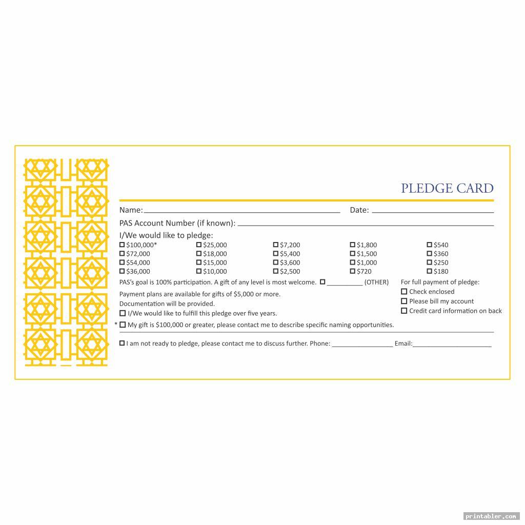 elegant pledge card template printable