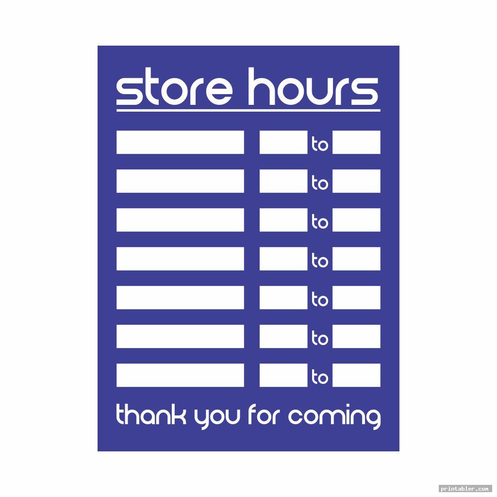 Store Hours Sign Template Printable