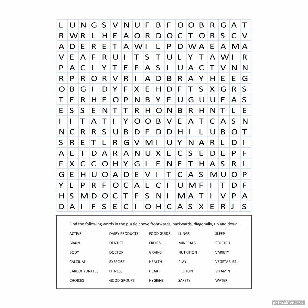 simple health and wellness word search printable