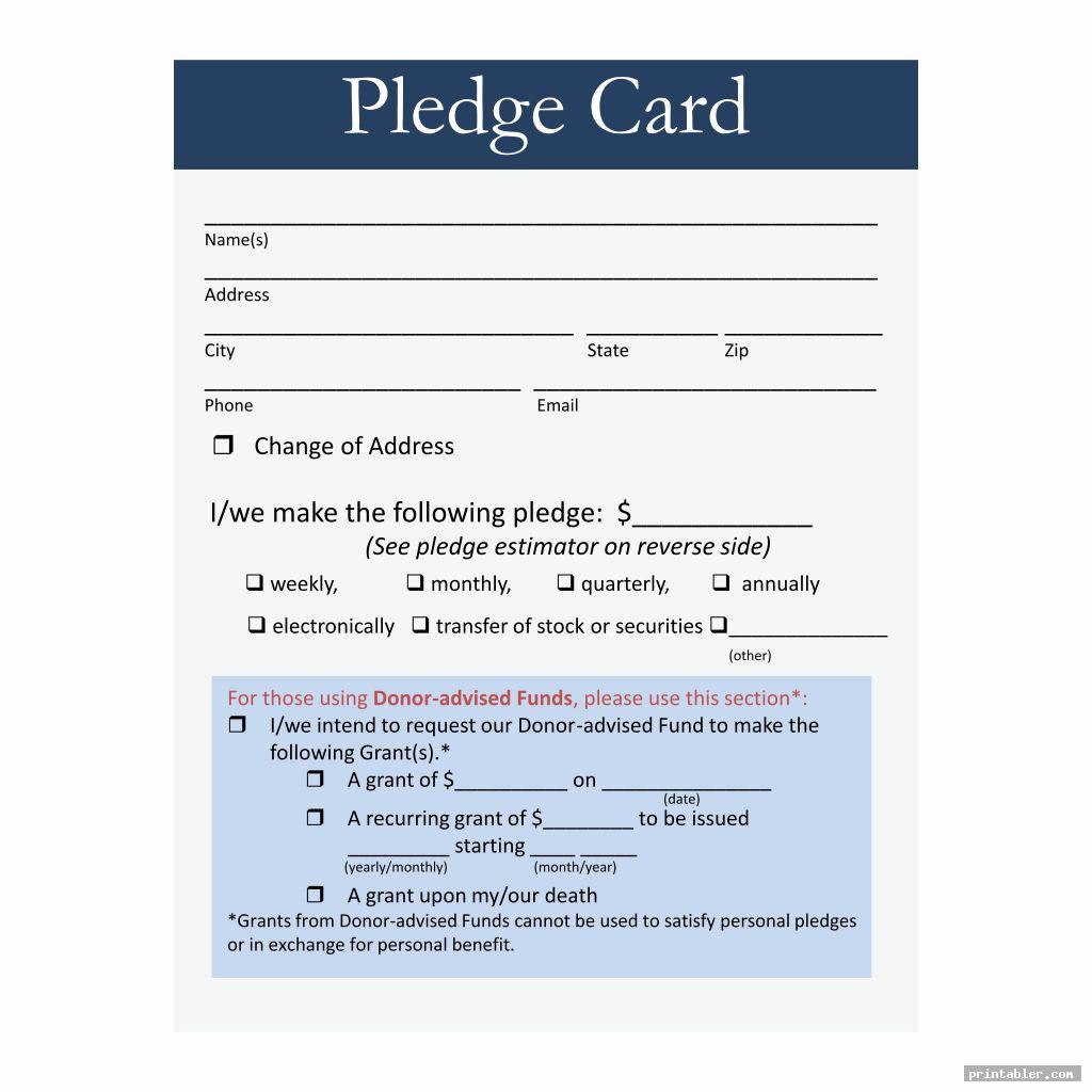 simple pledge card template printable