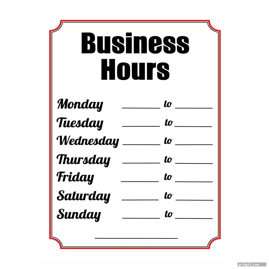basic hours sign template printable