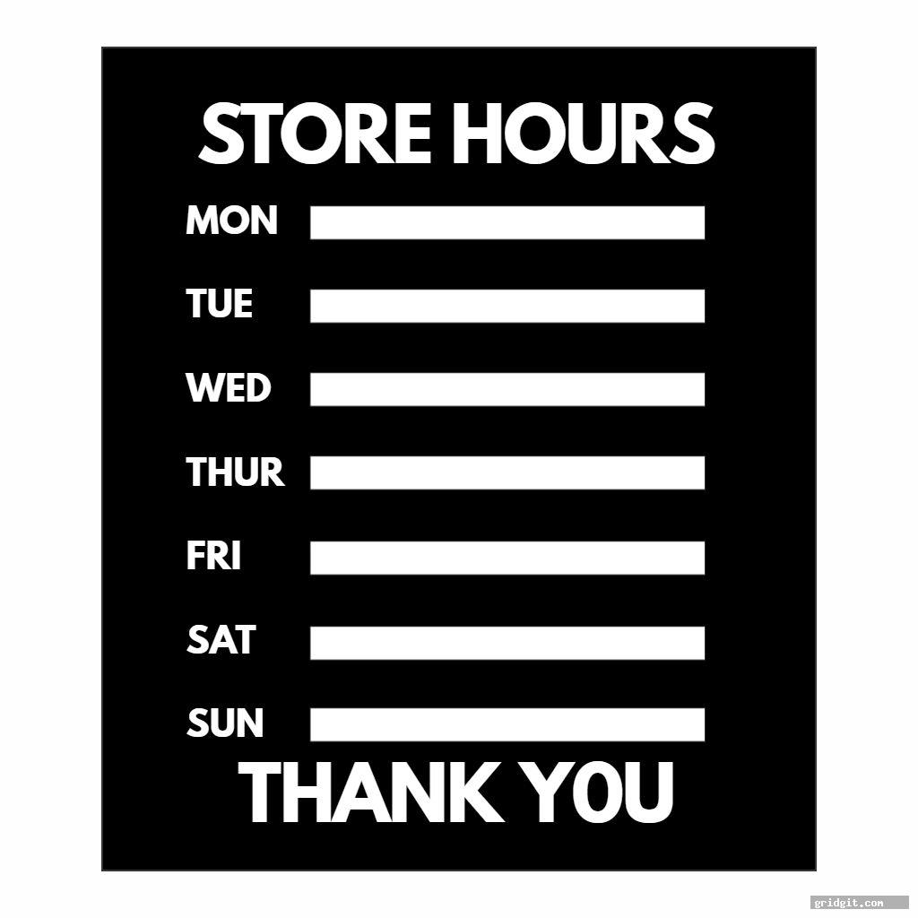 simple hours sign template printable